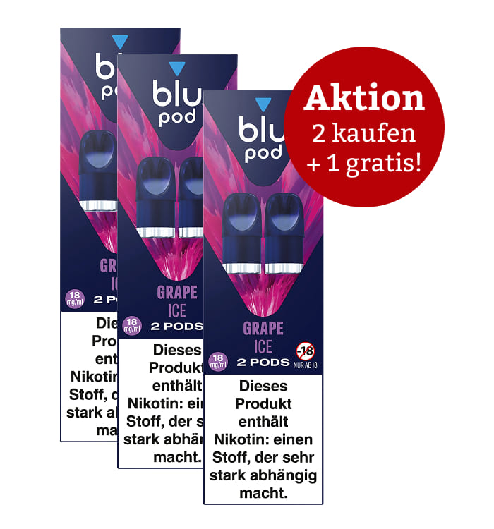 Aktion: 2 x kaufen, 3 erhalten E-Liquidpod BLU POD Grape Ice 18mg 2 Pods