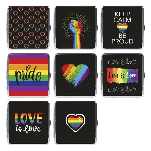 Zigarettenetui Metall (8) 20er Pride sortiert mit Gummi 28162