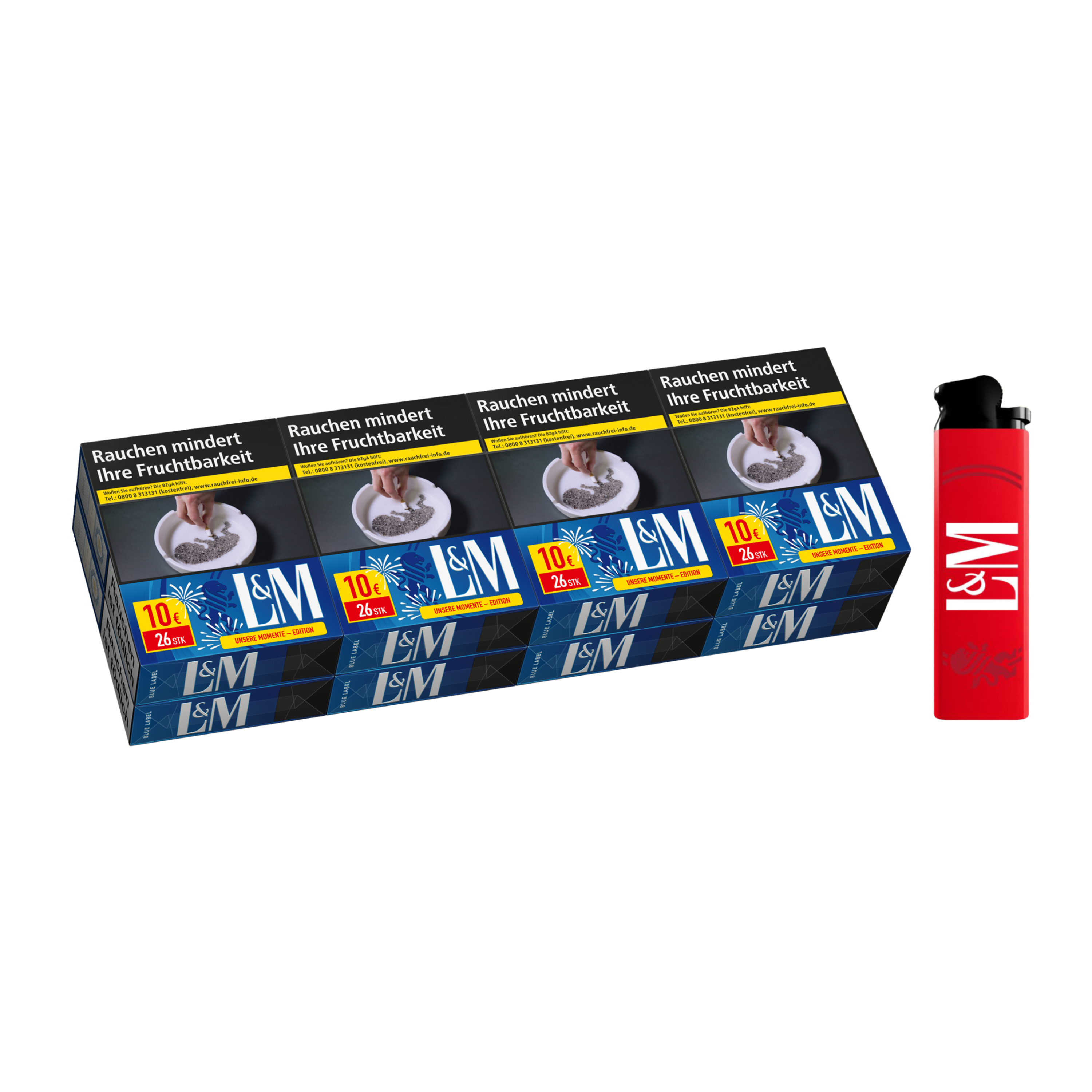 L&M Zigaretten Blue 10 € (8x26) + LM Feuerzeug