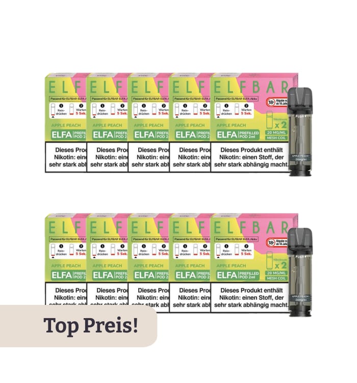 10er Pack E-Liquidpod ELFBAR APPLE PEACH 0 mg 2 Pods ( OHNE NIKOTIN ) | 404271 10er Pack E-Liquidpod ELFBAR APPLE PEACH 0 mg 2 Pods ( OHNE NIKOTIN ) | 404271