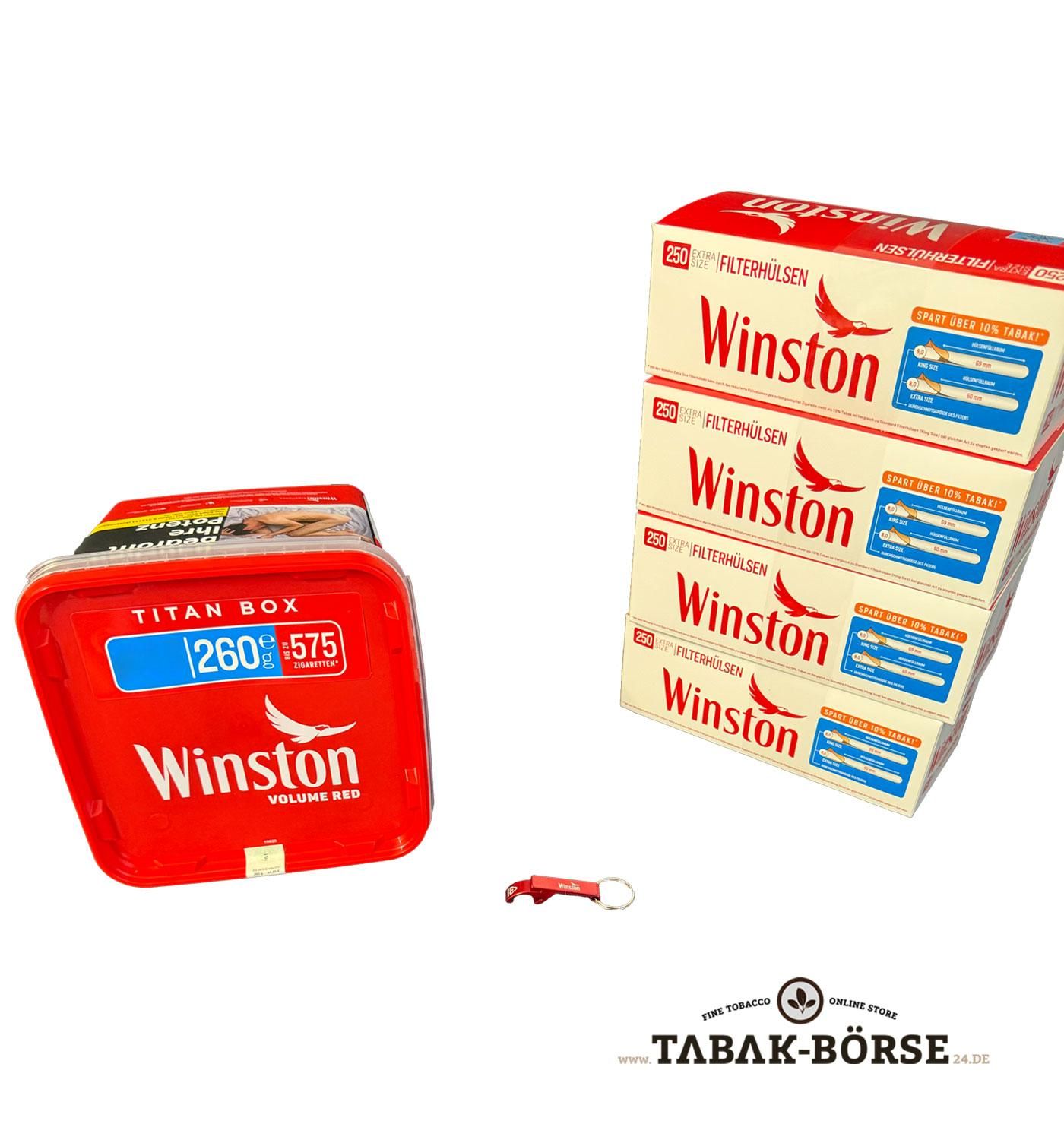 1 xWinston Red Titan Box 260 Gramm & 1.000 Winston Extra Hülsen & 1 x Flaschenöffner