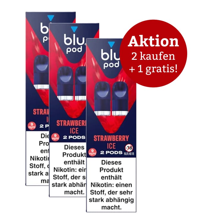 Aktion: 2 x kaufen, 3 erhalten E-Liquidpod BLU POD STRAWBERRY ICE 9mg 2 Pods