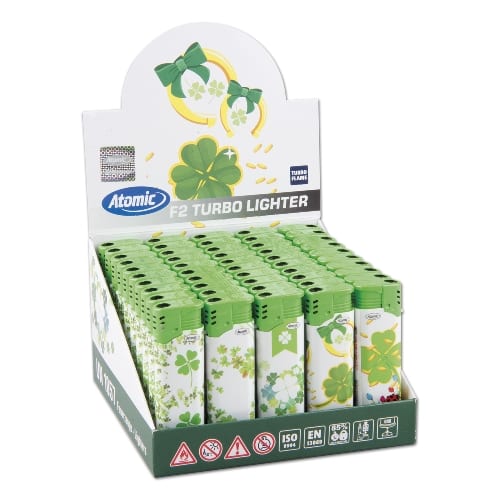 Einwegfeuerzeug Turbo ATOMIC Lucky Leaf sortiert Steller mit 50 Stueck 46967