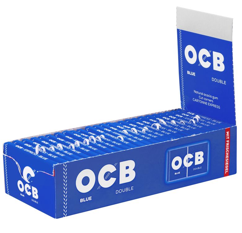 DISPLAY 25 Heftchen à 100 Blättchen Zigarettenpapier OCB Blau Gummizug