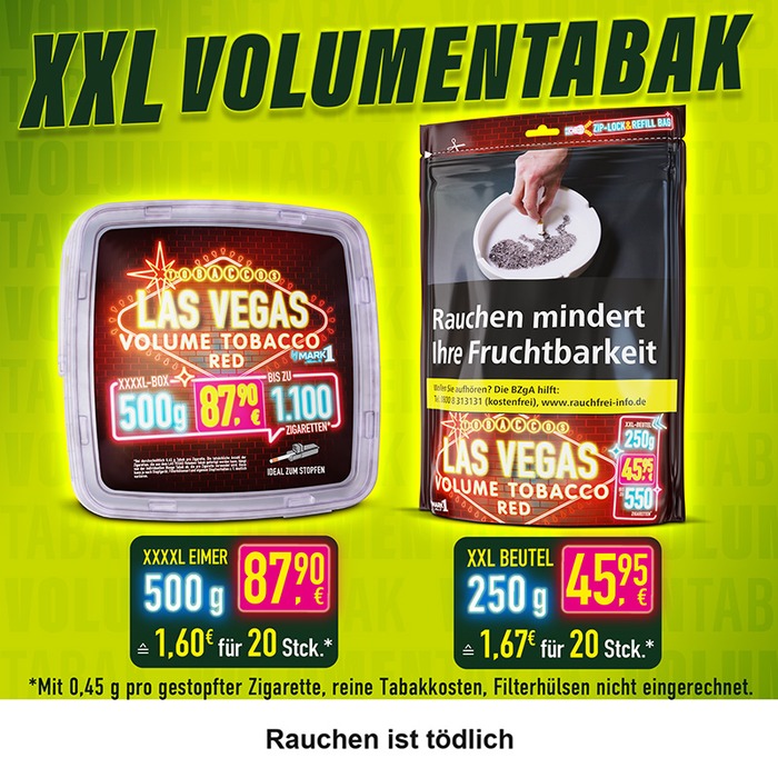 Las Vegas Volumentabak – Rauchen ist tödlich