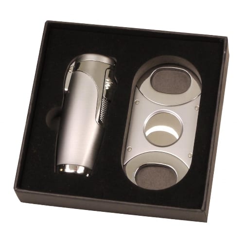 Zigarrenfeuerzeug Jet 3-fach Cigarrenabschneider chrom 35727