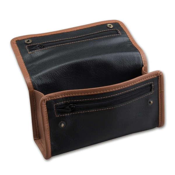 Tabak-Kombibeutel 1er Leder schwarz / braun 18 x 10 cm 93617