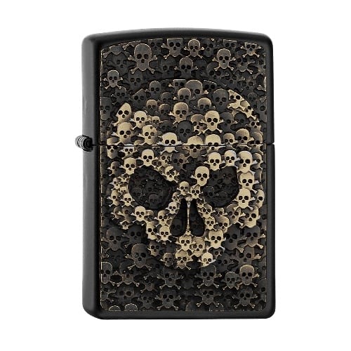 Feuerzeug Zippo Skulls in Skull aus Metall beschichtet in schwarz matt mit Dekor 86557