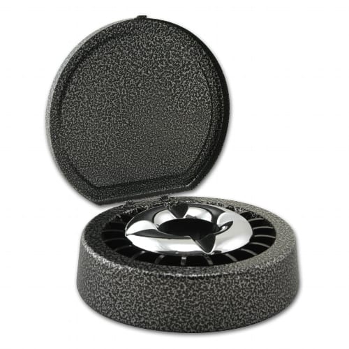 Aschenbecher mit Sterneinsatz und Deckel aus Metall in grau meliert matt silber SW11080