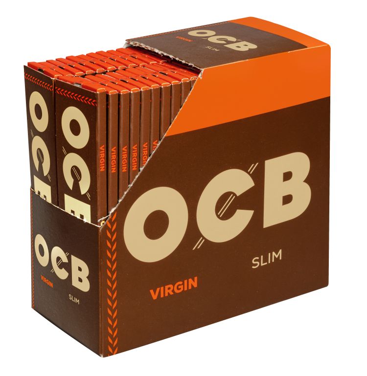 DISPLAY 50 Heftchen à 32 Blättchen Zigarettenpapier OCB Unbleached Virgin Slim
