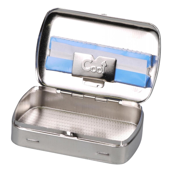 Tabakdose Sonne Metall vernickelt mit Clip 8,5 x 5,5 cm 37484