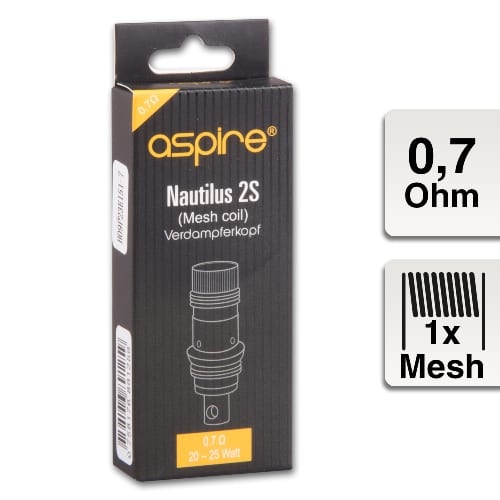 E-Clearomizercoil ASPIRE Nautilus 2S Mesh 0,7 Ohm 5 Stueck 42911