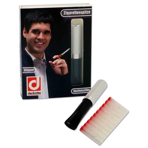 Zigarettenspitze Denicotea schwarz/silber plus 10 Filter 11624