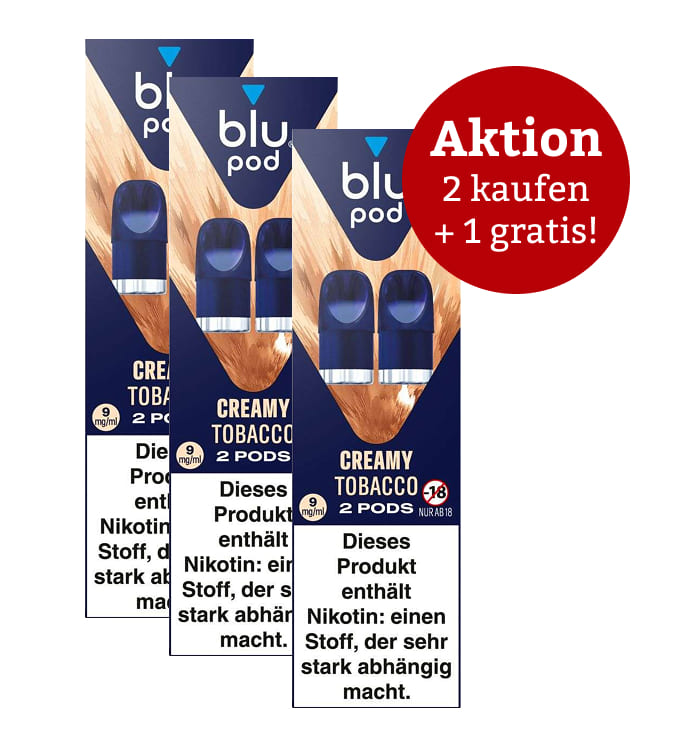 Aktion: 2 x kaufen, 3 erhalten E-Liquidpod BLU POD CREAMY TOBACCO 9mg 2 Pods