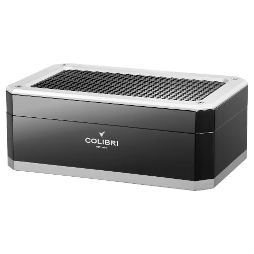 Humidor COLIBRI "Rally" schwarz/silber H15,5 x B40 x T26cm 100-125 C. 79685
