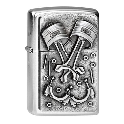Feuerzeug Zippo Street Chrome Engine Parts aus Metall beschichtet in silbergrau matt mit Emblem 83383