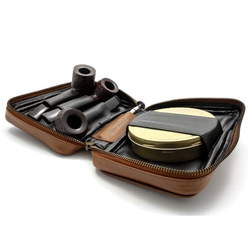 Pfeifentasche 3er RATTRAYS Leder Whisky braungold 17283