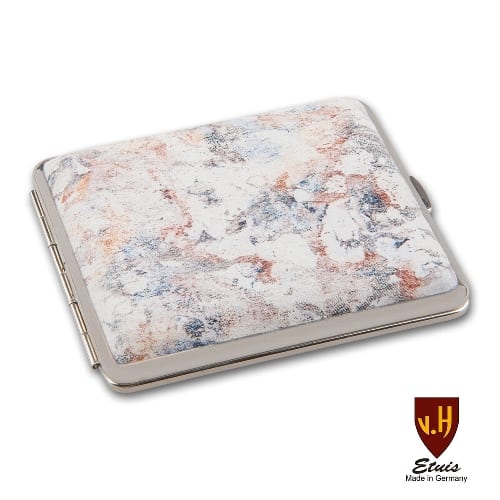 Zigarettenetui Leder VH 18er KS beige Marmor Rahmen Nickel mit Gummizu 88353
