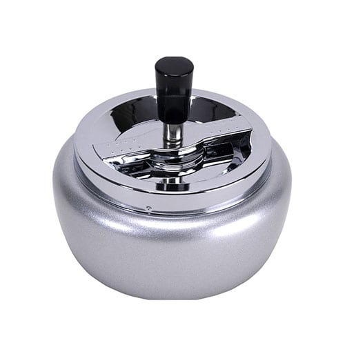 Schleuderaschenbecher aus Chrom satiniert poliert in silber matt silbermetallic bauchig 13 cm Durchm 61534