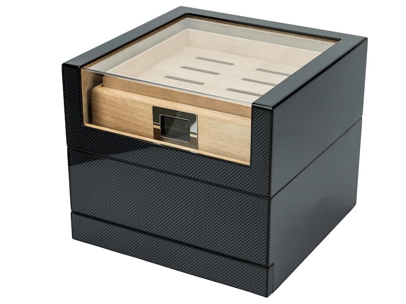 Humidor Carbon Finish mit Acryltop fuer ca. 50 Zigarren 562339