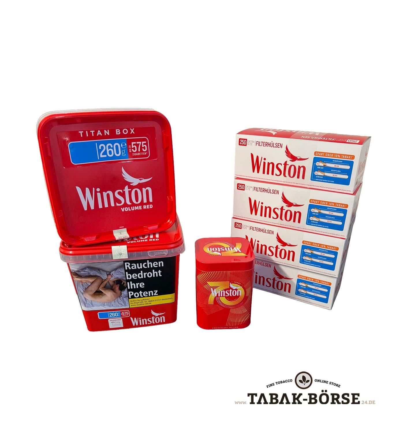 2 xWinston Red Titan Box260Gramm& 1.000 Winston Extra Hülsen & 1 x Blechdose