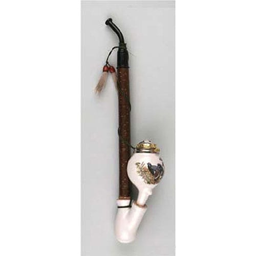 Gesteckpfeife aus Porzellan Palisanderholz in weiss mit Jagdmotiv 30cm 6663