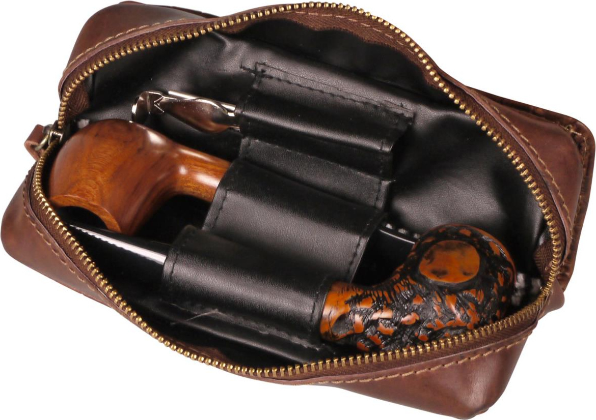 Pfeifentasche Leder braun antik Flechtdesign/Überschlag 2er 630867