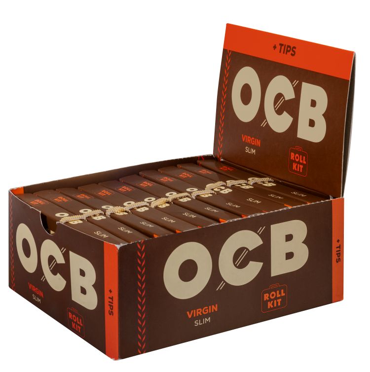 OCB Virgin Unbleached Slim Rolled Kit Display Zigarettenpapier