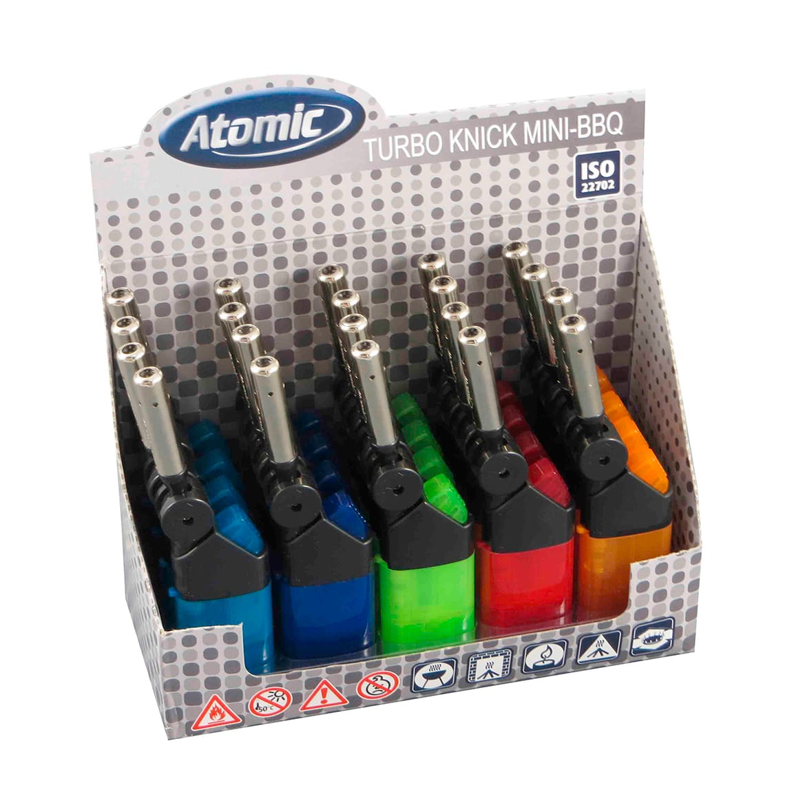 Stabfeuerzeug Turbo ATOMIC Knick Mini BBQ farblich sortiert