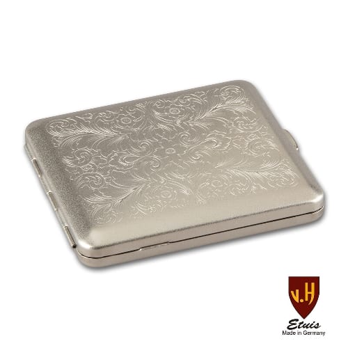 Zigarettenetui 18er mit Innengummizug aus Metall vernickelt satiniert Venetian in silber matt mit De 20964