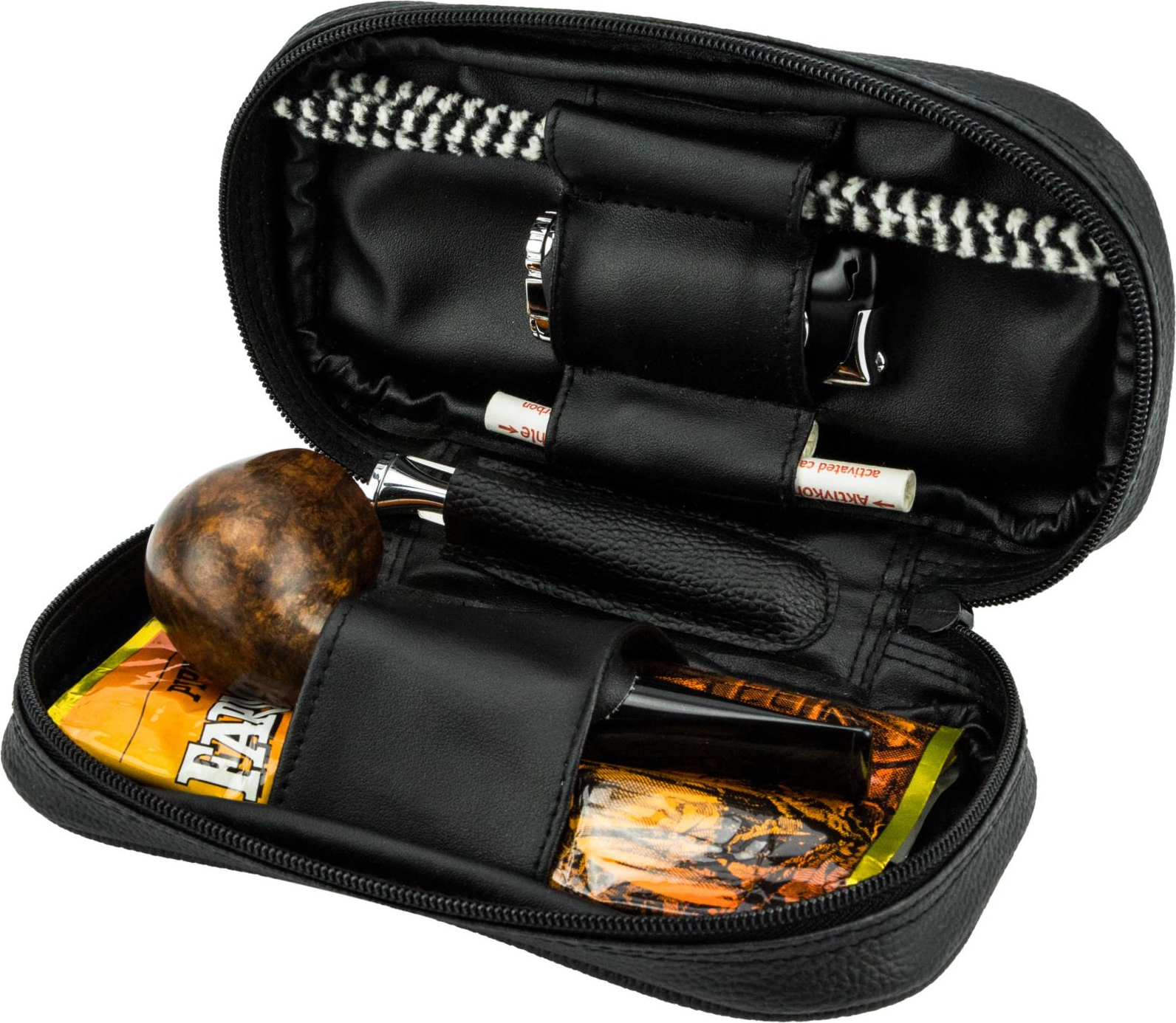 Pfeifentasche Lederoptik schwarz/burgund  2er 632022