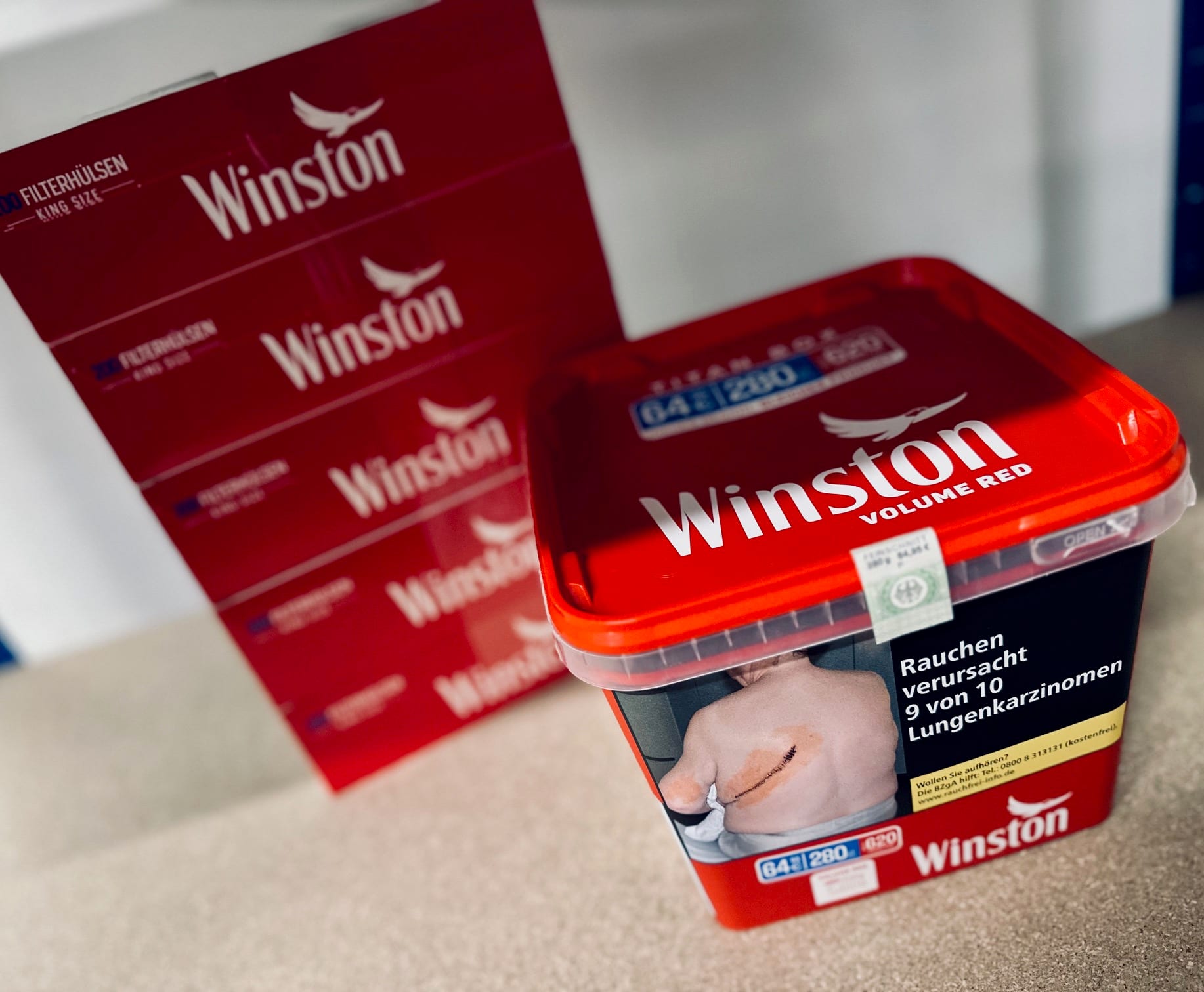 1 x Eimer Winston Red Titan 260 Gramm  & 1.000 Winston Kingsize Hülsen SW16385