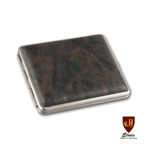 Zigarettenetui 18er mit Innengummizug aus Metall Kunstlederummantelung in braun silber 84460