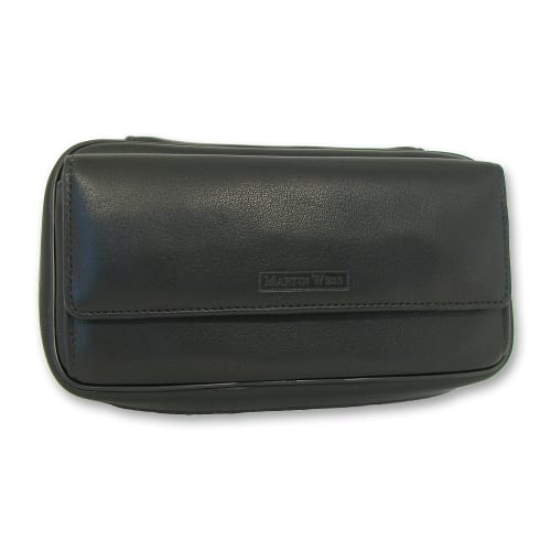 Pfeifentasche Lea für drei Pfeifen aus Metislammleder glatt in schwarz 55274