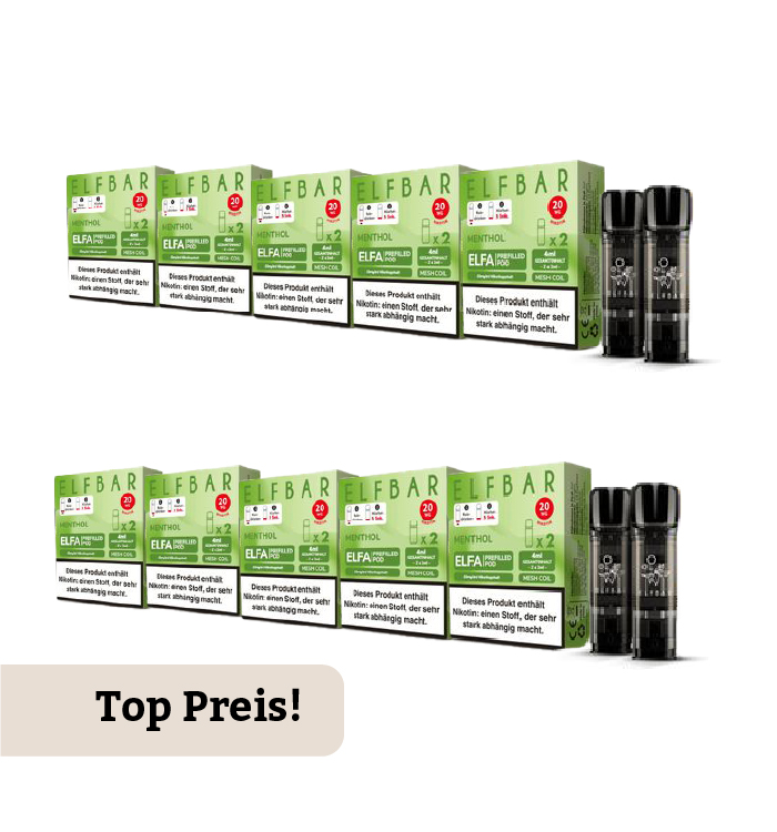 10er Pack E-Liquidpod ELFBAR Elfa Menthol 20 mg 2 Pods | 404031 10er Pack E-Liquidpod ELFBAR Elfa Menthol 20 mg 2 Pods | 404031