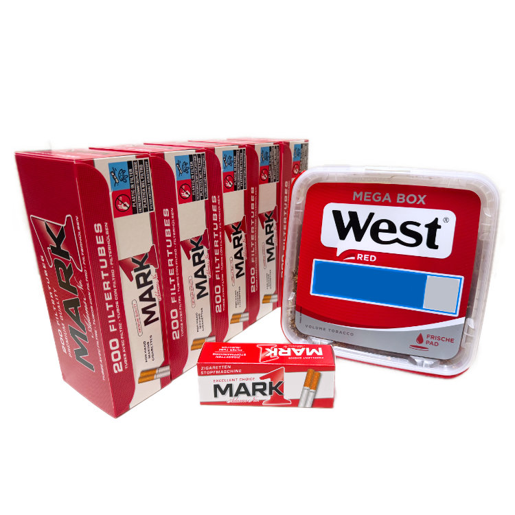 West Red Stopftabak Eimer 115g + 1000 Mark 1 Hülsen + Mark 1 Stopfgerät – Stopfset