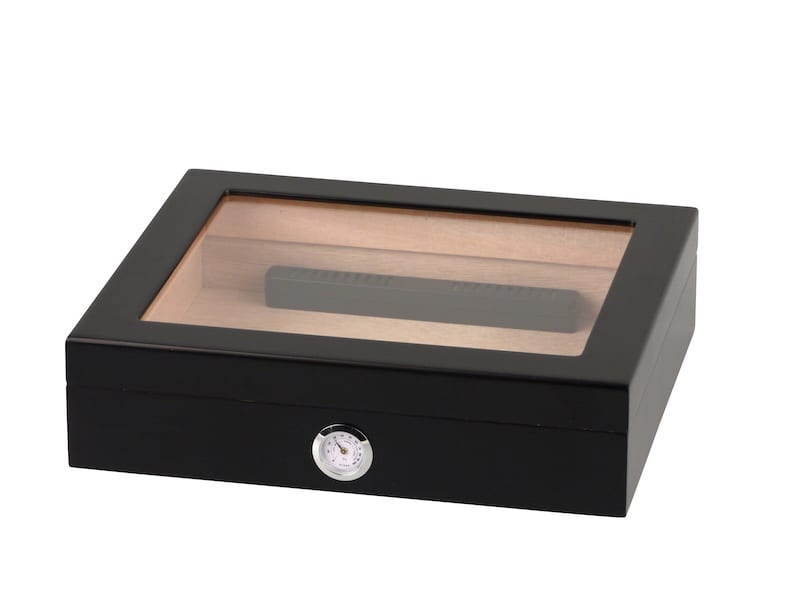 Humidor schwarz matt Glasdeckel fuer ca. 20 Zigarren 561076