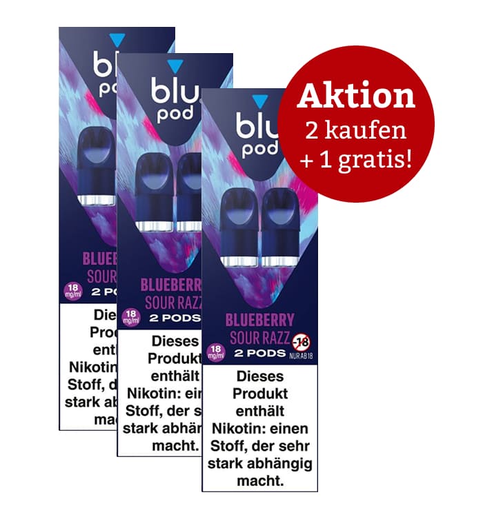Aktion: 2 x kaufen, 3 erhalten E-Liquidpod BLU POD Blueberry Sour Razz 18mg 2 Pods