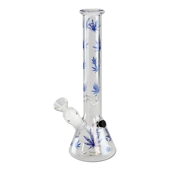 Bong Glas Kolben Hanf blau 28 cm Ø 90/32 mm Schliff 14,5/18,8 mm 35974