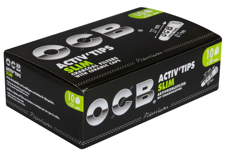 OCB Activ'Tips Slim 7mm – Aktivkohlefilter Display mit 500 Stück
