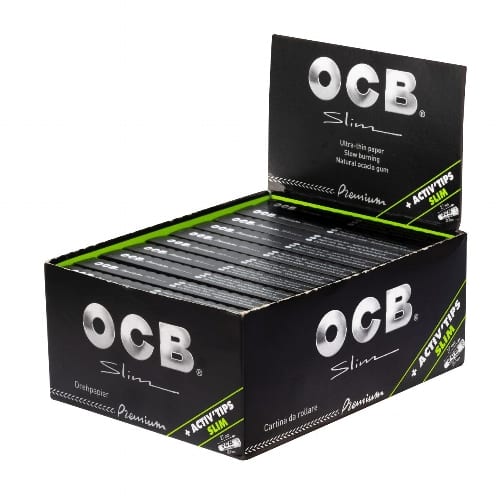 OCB Premium Schwarz Long Slim 20×32 Blatt + 8 Activ'Tips 7mm Display SW16256