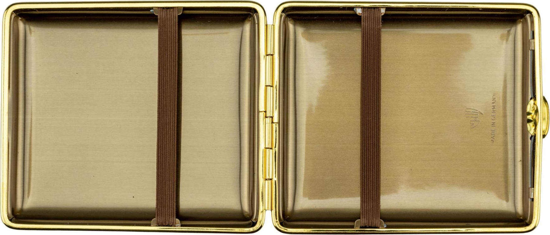 Zigtt.-Etui v.H. Leder dunkelbraun, Rahmen vergoldet 18er 605353