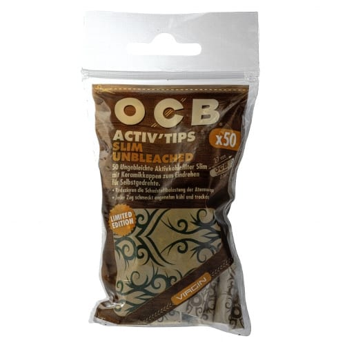 OCB Activ'Tips Slim 7mm Unbleached Limited Edition Display 10×50 Filter (500) SW16253