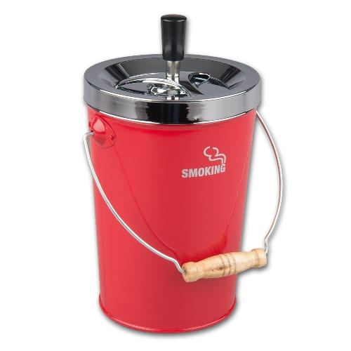 Schleuderaschenbecher in Kübeloptik mit Henkel aus Metall beschichtet in rot 86514