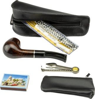 Pfeifen-Einsteigerset Lederoptik schwarz/Pfeife Acryl 409130