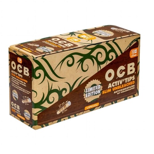 OCB Activ'Tips Slim 7mm Unbleached Limited Edition Display 10×50 Filter (500) SW16253