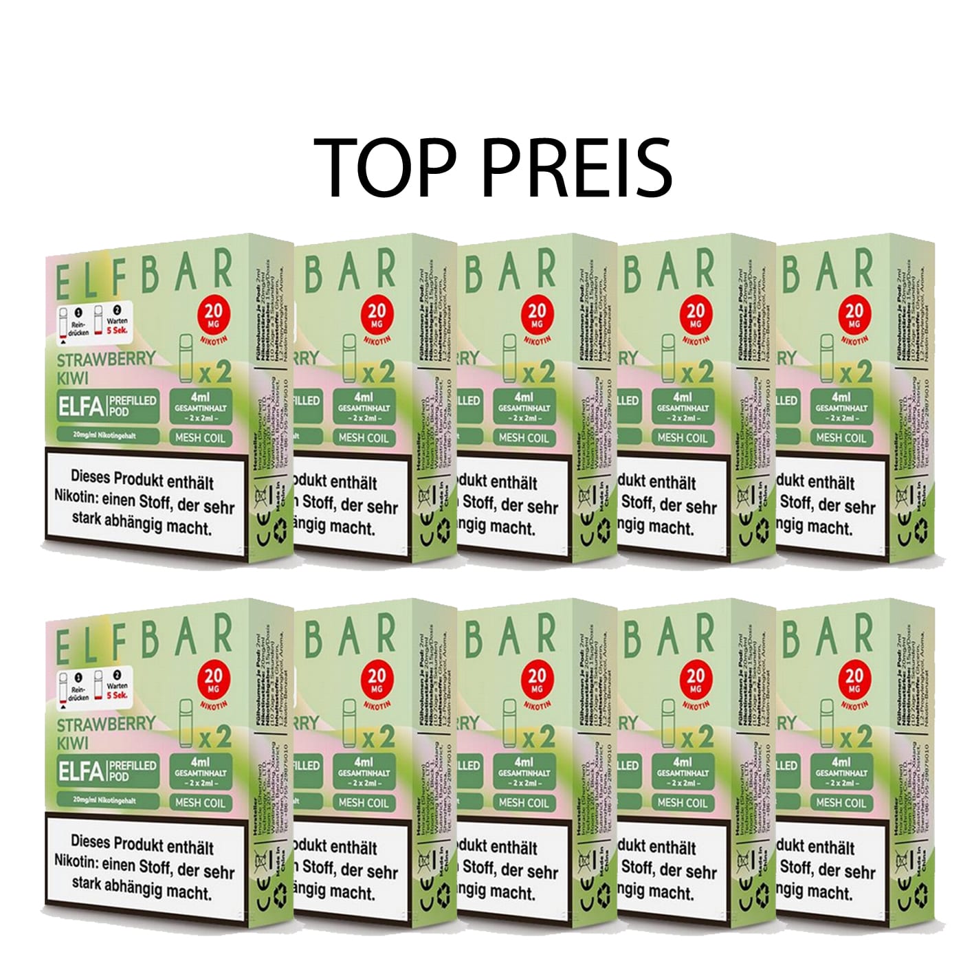 10er Pack E-Liquidpod ELFBAR Elfa Strawberry Kiwi 20 mg 2 Pods 15940