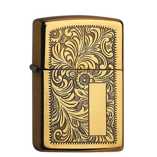 Feuerzeug Zippo Venetian aus Messing poliert in gold glänzend gemustert mit Gravurfeld 30895