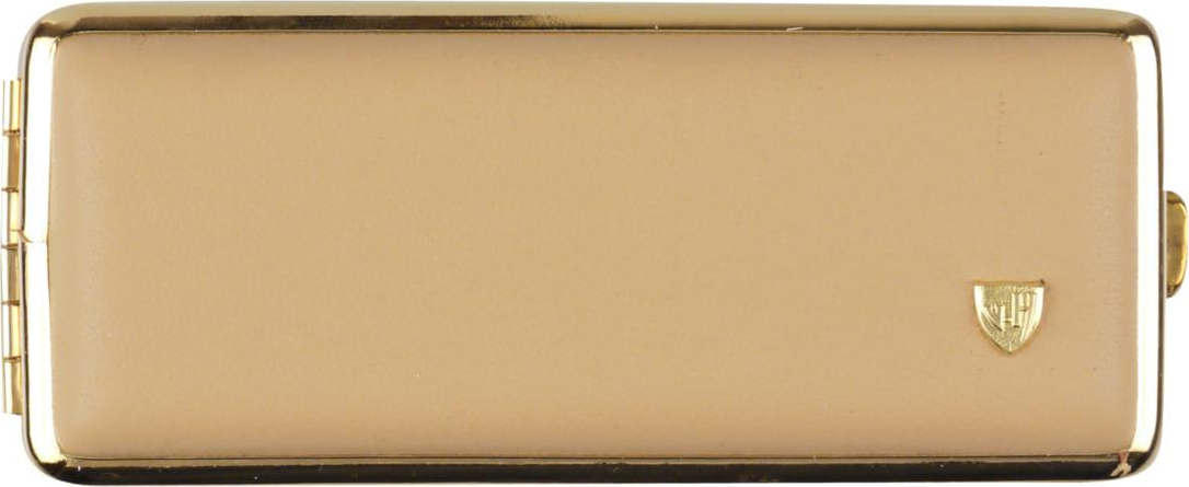Zigtt.-Etui v.H. Soft-Leder beige, Rahmen vergoldet 100mm/8 612503