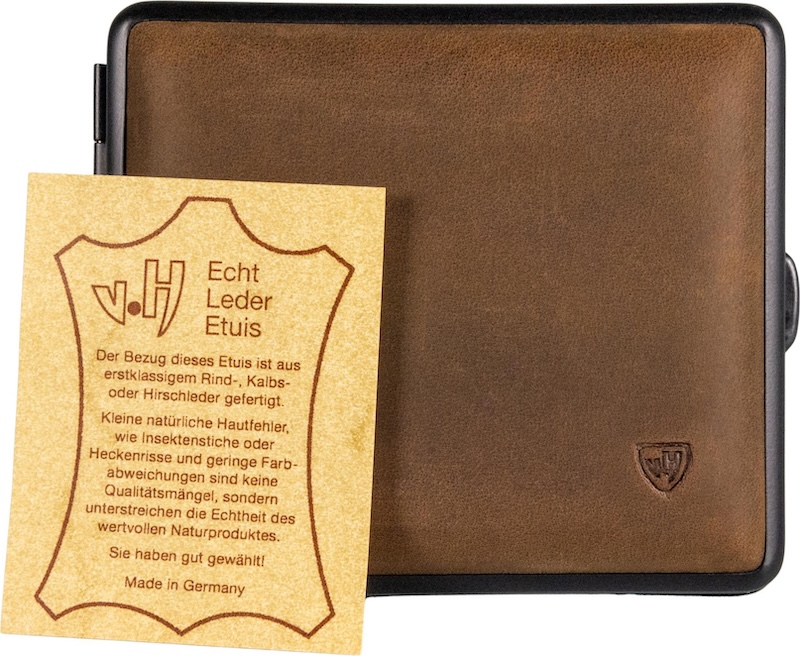 Zigtt.-Etui v.H. Soft-Leder dunkelbraun, Rahmen schwarz, 18e 605626